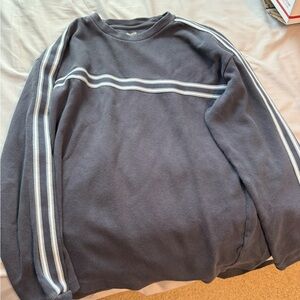 Hollister Gray and White Crewneck Sweater with Stripes